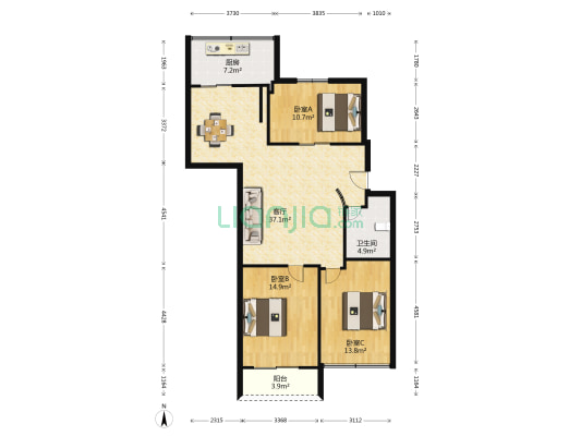 东煌花园 3室1厅1卫 101平方