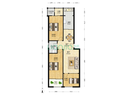 商务局家属院 3室2厅2卫 113平方