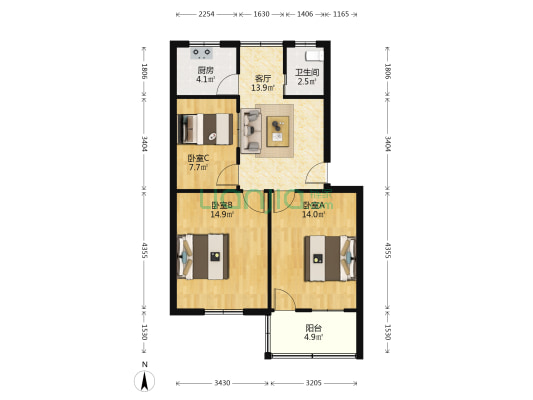 永安中路42号 3室1厅1卫 77平方
