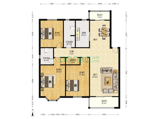 共好家园 3室1厅2卫 153平方