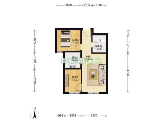 莲熙嘉园 2室1厅1卫 65平方