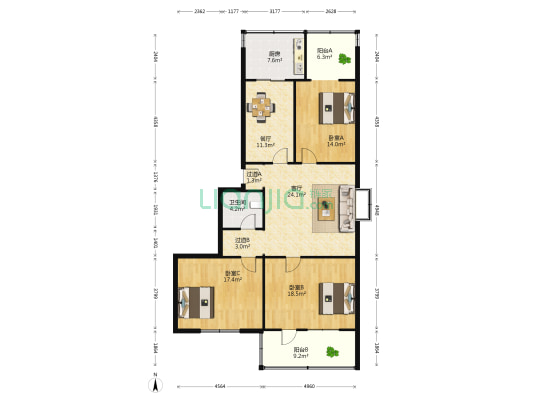 经十一路4号 3室2厅1卫 137平方