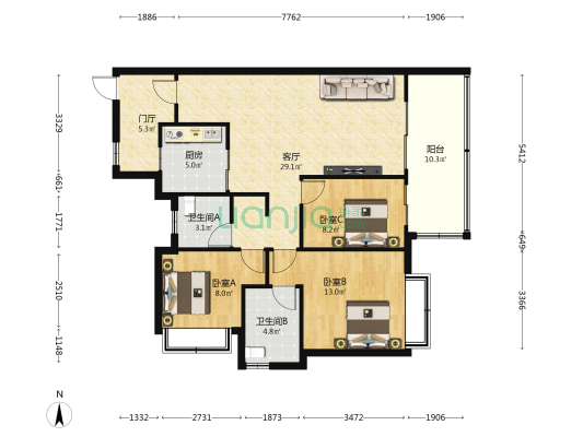 保利崖州湾亲海 3室1厅2卫 114平方