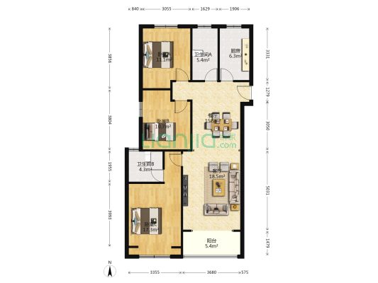 龙城天下 3室2厅2卫 137平方