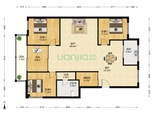 双堡新村 4室2厅1卫 160平方