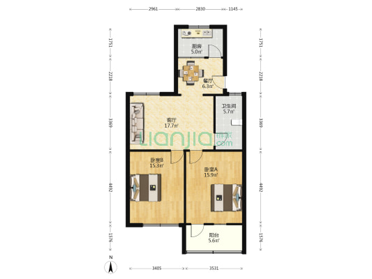 温堂弄 2室2厅1卫 79平方
