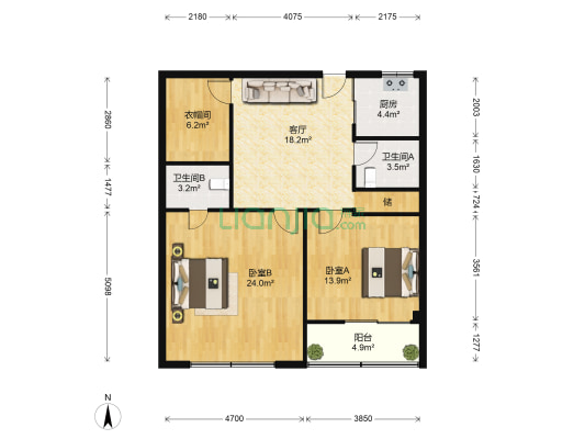 康豪家园 2室1厅2卫 100平方