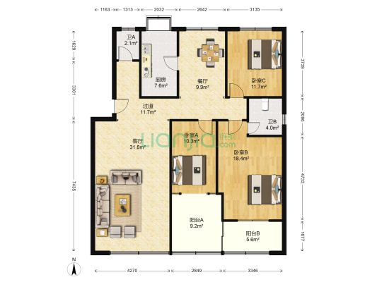 天心区地税局宿舍 3室2厅2卫 129平方