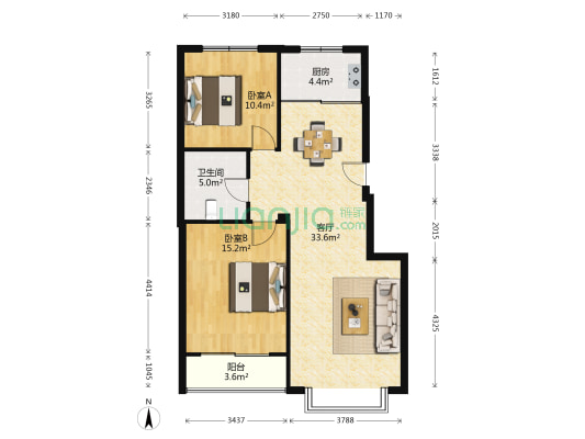 天地景苑 2室1厅1卫 132平方