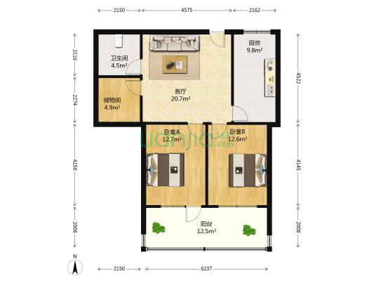 千佛山东路19-1号 2室1厅1卫 93平方