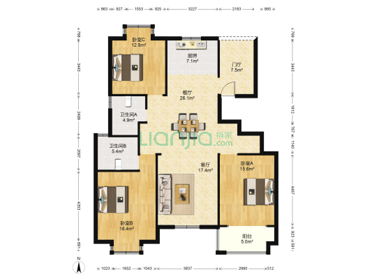 水景花苑 3室2厅2卫 148平方