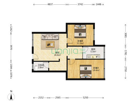 邮电小区 2室1厅1卫 78平方