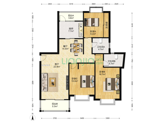 中鼎豪园 3室2厅2卫 138平方