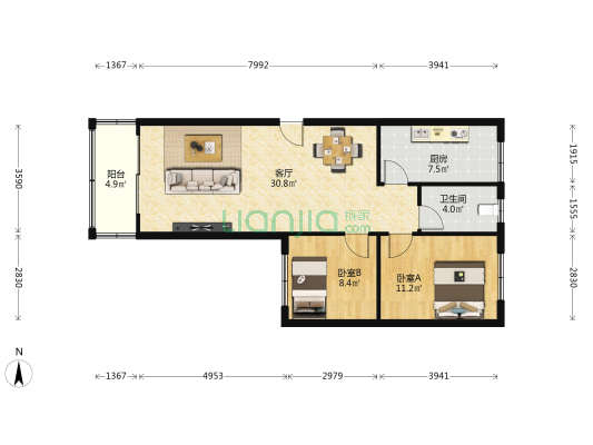 莲城花园 2室1厅1卫 79平方