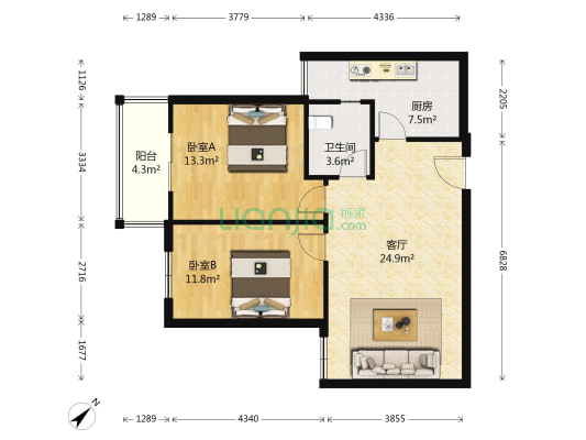 藏龙锦东二期 2室1厅1卫 84平方