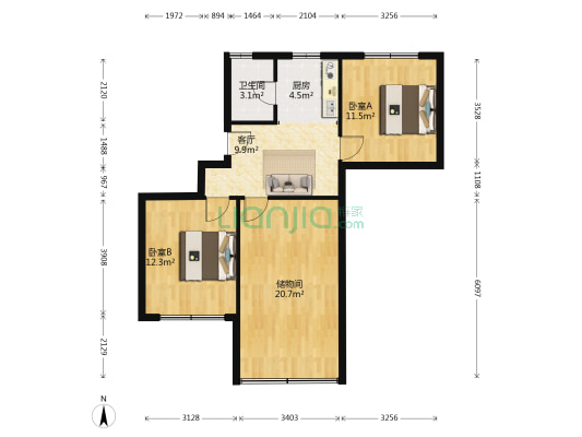 陆家河头小区 2室1厅1卫 72平方