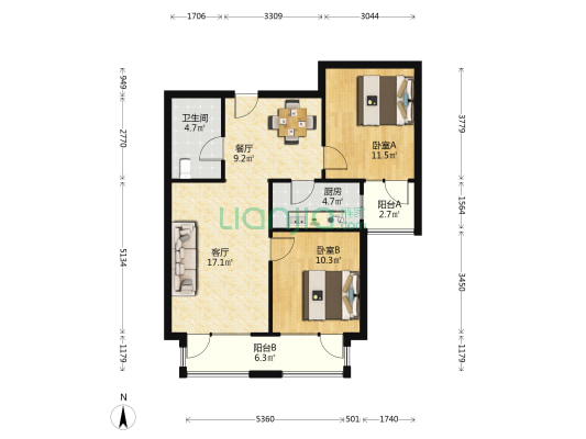 龙腾梅苑 2室2厅1卫 85平方