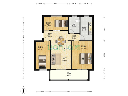 石碶鄞江住宅小区 3室2厅1卫 88平方