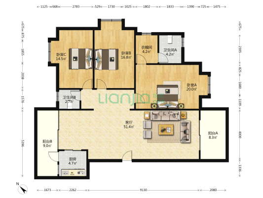 横荷街永安南路33号 3室1厅2卫 157平方