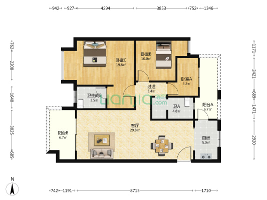 水墨江山二期 3室1厅2卫 115平方