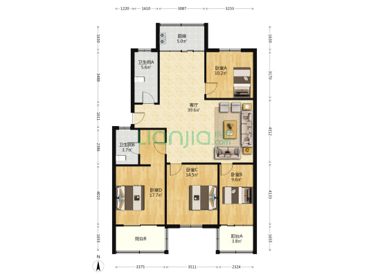 物价局小区 4室1厅2卫 136平方