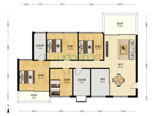 南枫禅墅 4室1厅2卫 121平方