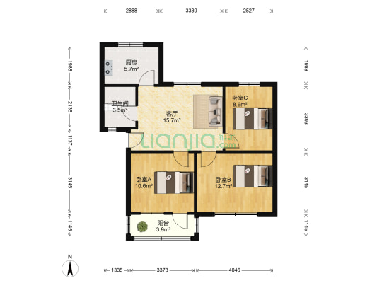 市政工程处住宅楼 3室1厅1卫 76平方