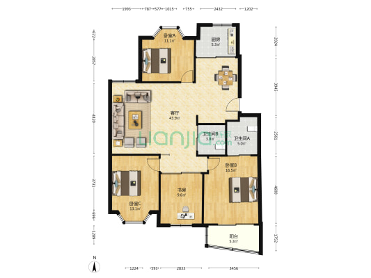 梅园 4室1厅2卫 137平方