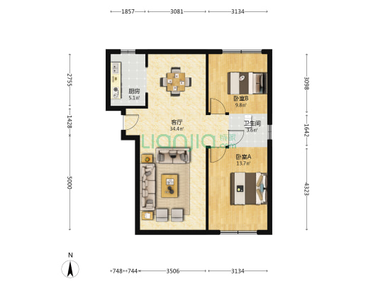 状元尊府 2室1厅1卫 92平方