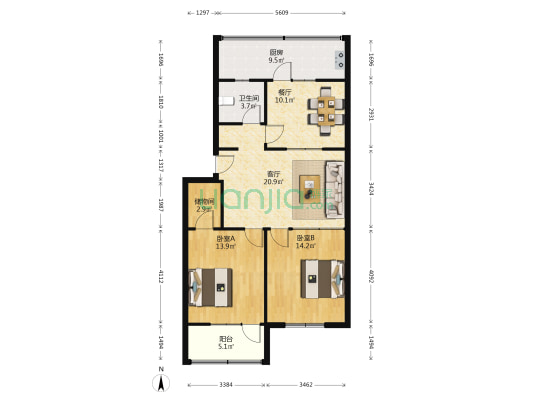 七里堡小区轻骑村 2室2厅1卫 96平方