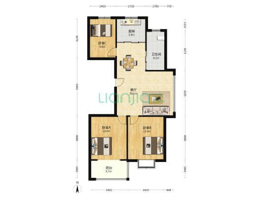 东城名苑(东进大道) 3室1厅1卫 114平方