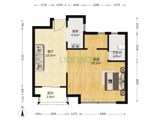 绿城云杉郡 1室1厅1卫 78平方