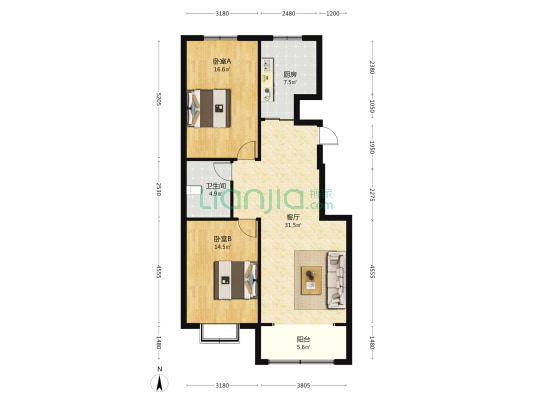 和鑫城 2室1厅1卫 108平方