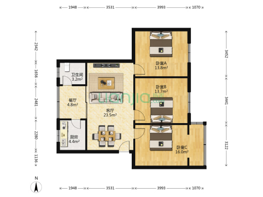 金龙路169号 3室2厅1卫 100平方