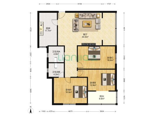 锦龙支路 3室1厅2卫 132平方