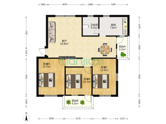 南繁公寓 3室1厅1卫 101平方