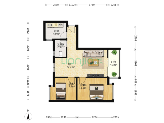 四达大厦 2室1厅1卫 71平方