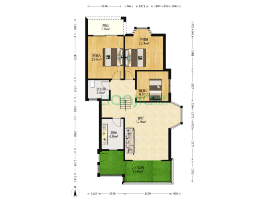欧洲小镇四区 3室1厅1卫 105平方