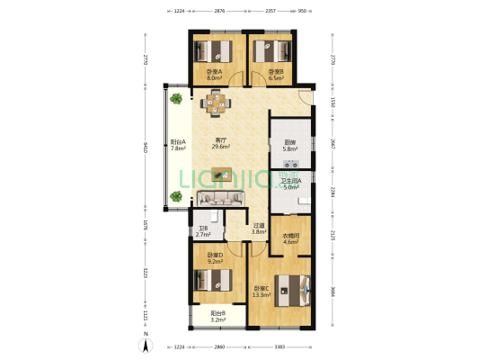 世茂璀璨澜庭 4室1厅2卫 125平方