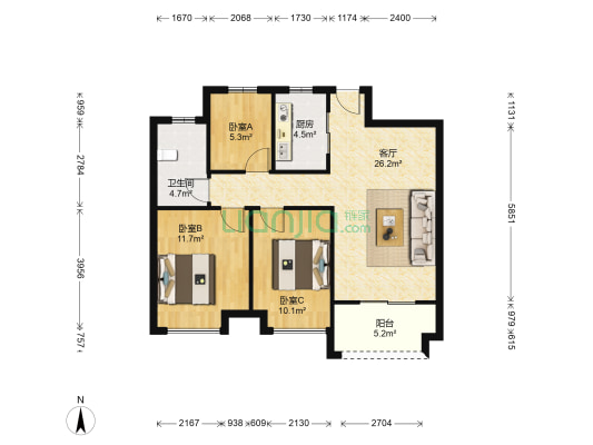 海棠湾家园 3室1厅1卫 92平方