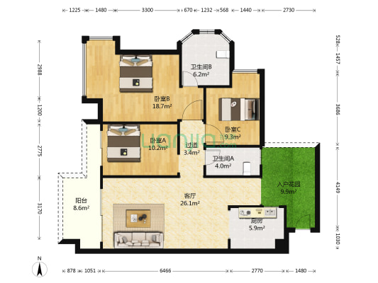 懿峰雅居 3室1厅2卫 121平方