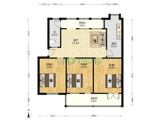中国建设银行湖南省分行机关宿舍区 3室1厅1卫 106平方