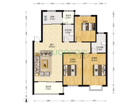 景城嘉苑 3室1厅2卫 121平方