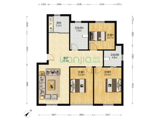 龙汇广场 3室1厅2卫 112平方