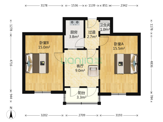 七里山路4号 2室1厅1卫 62平方