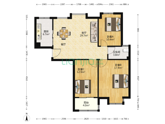 中央城 3室1厅1卫 114平方