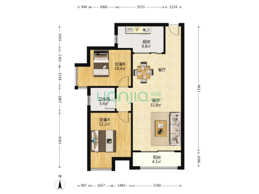 龙湖名郡 2室1厅1卫 91平方