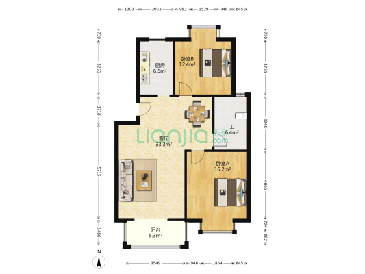 菁华园 2室1厅1卫 92平方