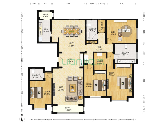 中海北京世家 4室2厅3卫 235平方