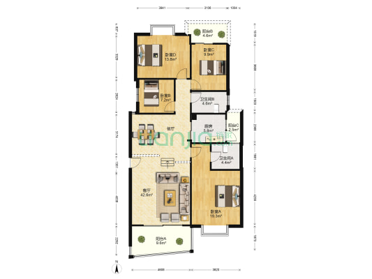 中天世纪花园 4室1厅2卫 152平方